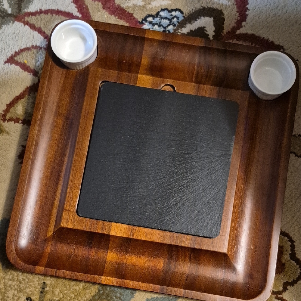Elegant Wooden Cheese Board with Slate Center